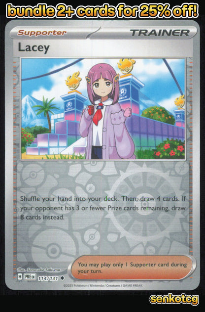 🎴 Lacey 114/131 Uncommon Reverse Holo Prismatic Evolutions NM 🎨 Tomowaka