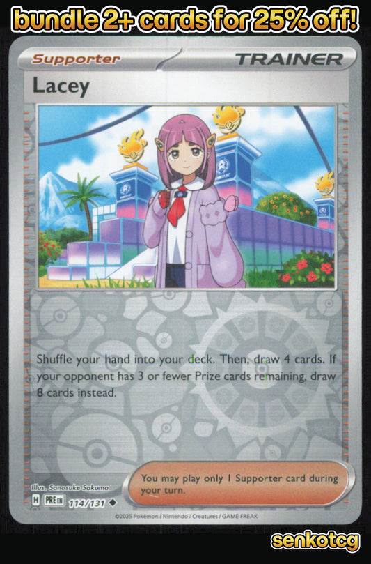 🎴 Lacey 114/131 Uncommon Reverse Holo Prismatic Evolutions NM 🎨 Tomowaka