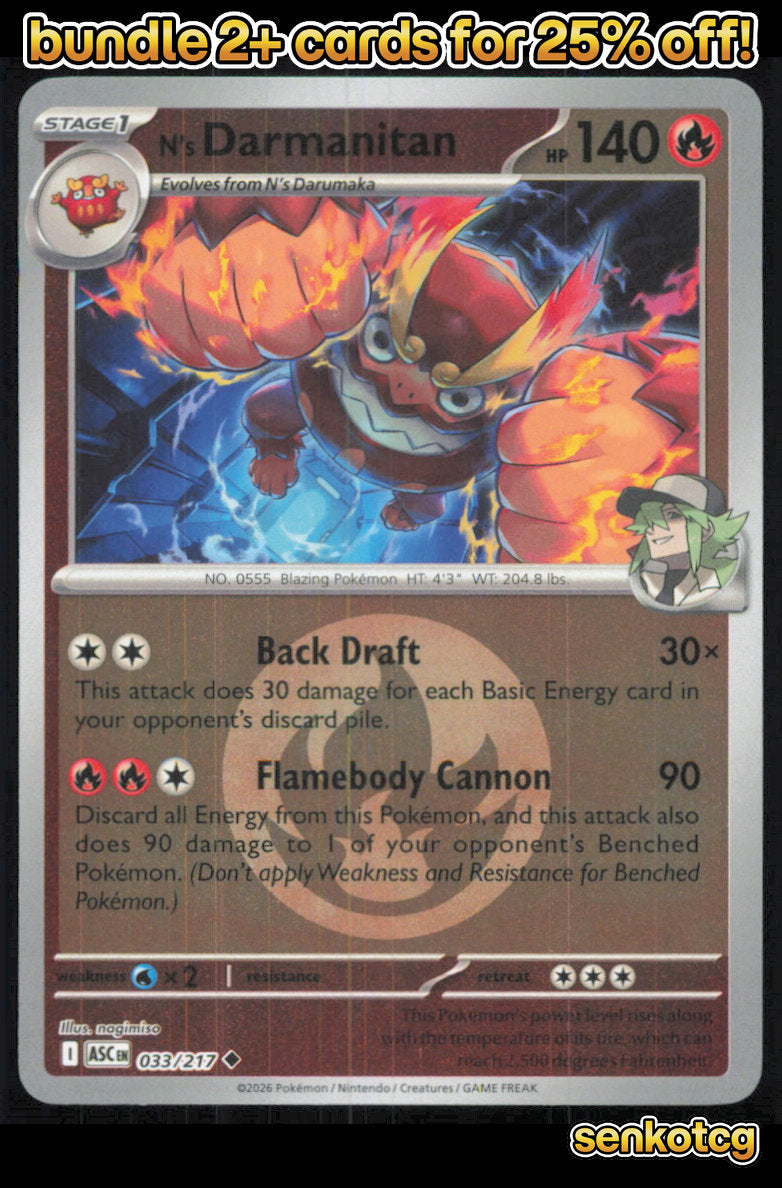 🎴 N's Darmanitan (Energy Symbol) 033/217 Reverse Holo ASC Ascended Heroes NM