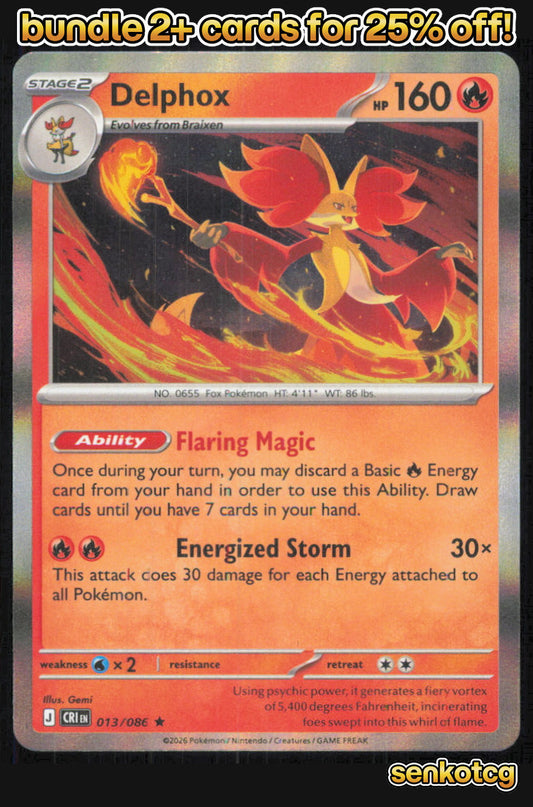 🎴 Delphox 013/086 Rare Holo Chaos Rising NM 🎨 Gemi