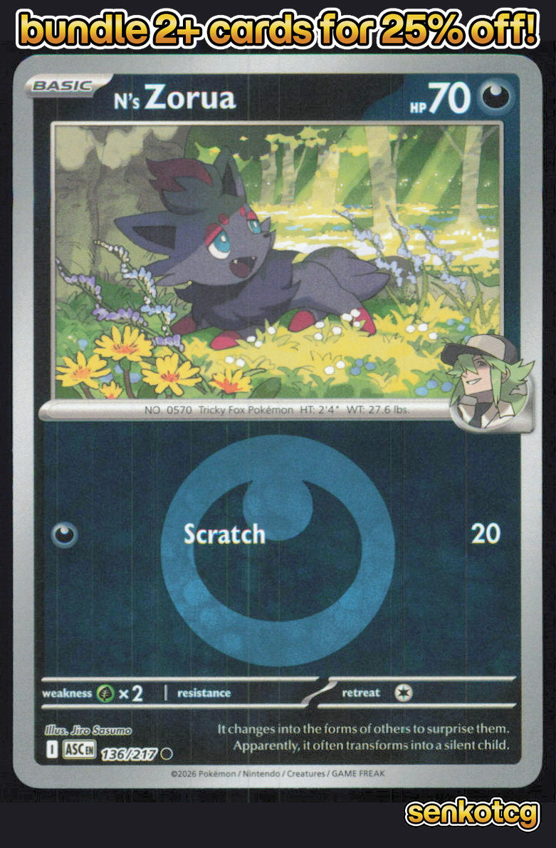 🎴 N's Zorua (Energy Symbol Pattern) 136/217 Common Ascended Heroes NM