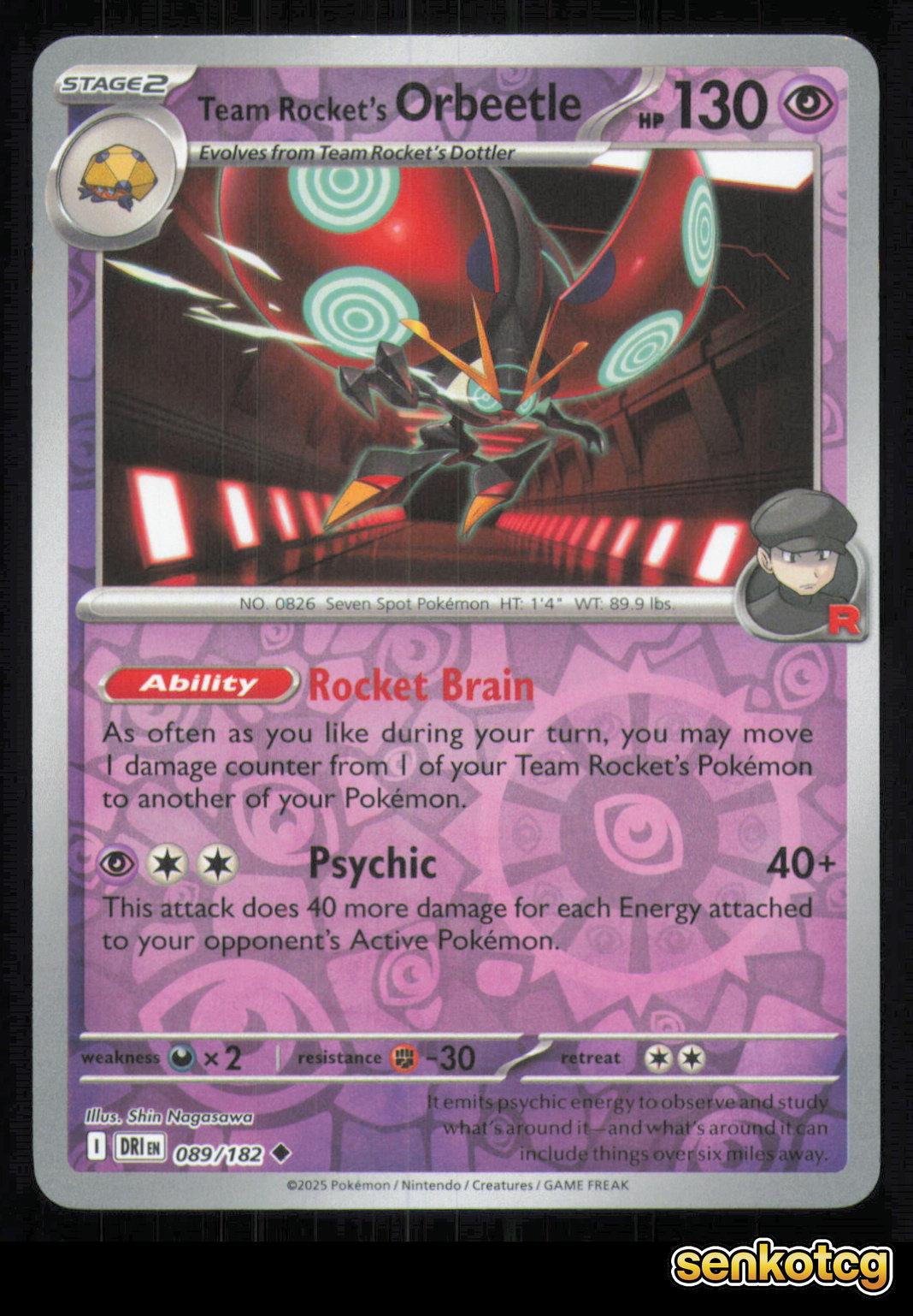 🎴 Team Rocket's Orbeetle 089/182 Reverse Holo Destined Rivals NM 🎨 Nagasawa