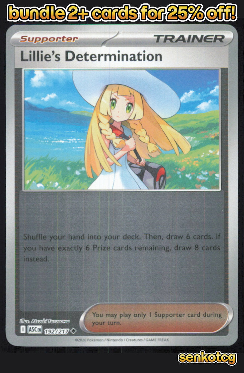 🎴 Lillie's Determination 192/217 Uncommon Reverse Holo Ascended Heroes NM