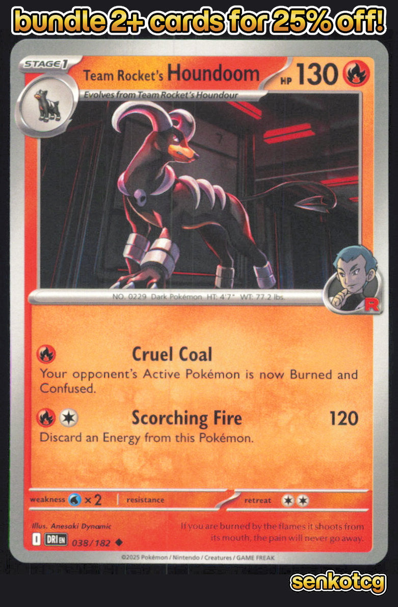 🎴 Team Rocket's Houndoom 038/182 Uncommon Destined Rivals NM