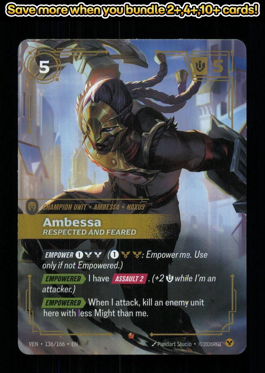 🎴 Ambessa - Respected and Feared 136/166 Epic Foil Vendetta NM 🎨 Studio