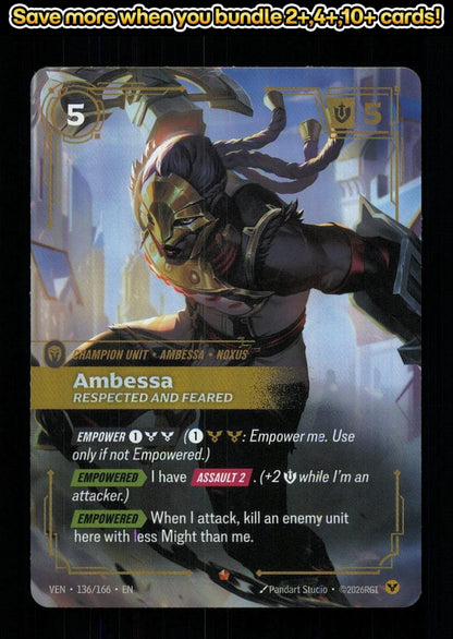 🎴 Ambessa - Respected and Feared 136/166 Epic Foil Vendetta NM 🎨 Studio