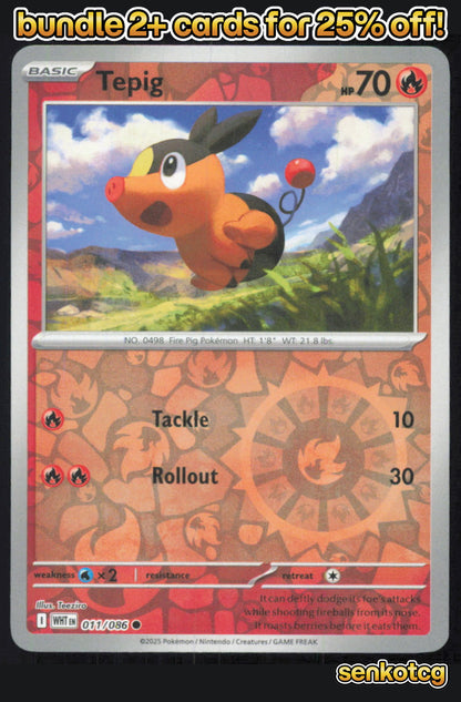 🎴 Tepig 011/086 Common Reverse Holo White Flare NM