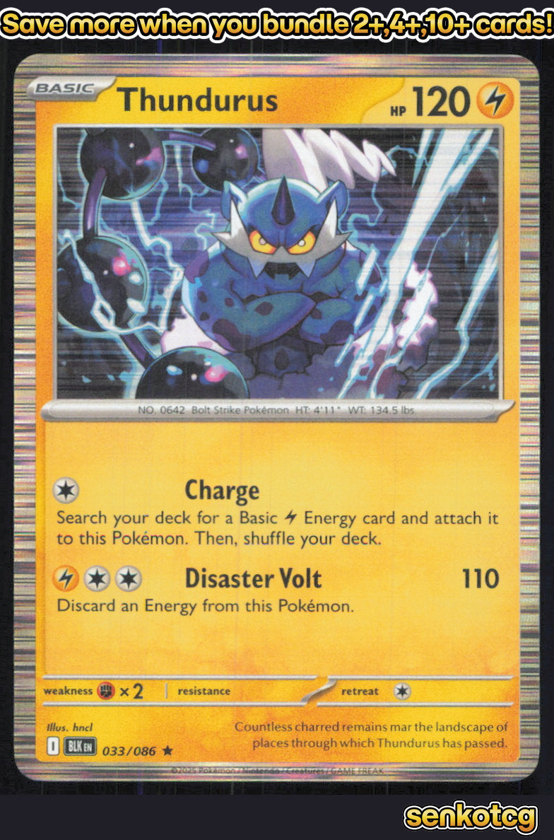 🎴 Thundurus 033/086 Rare Holo Black Bolt NM 🎨 hncl