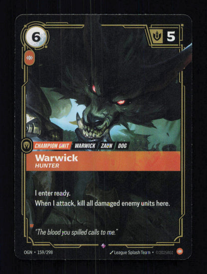 🎴 Warwick Hunter 159/298 Rare Foil OGN Origins NM