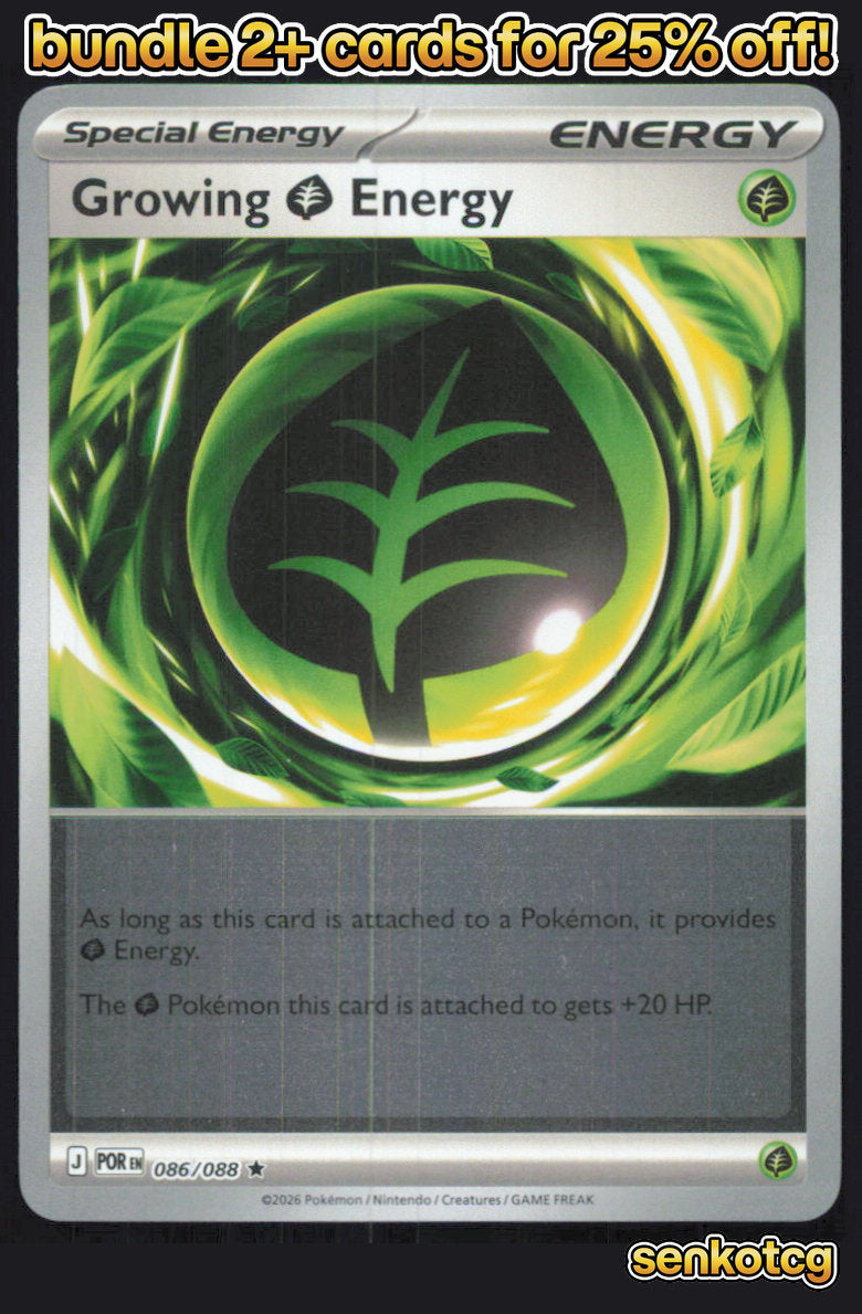 🎴 Growing Grass Energy 086/088 Rare Reverse Holo Perfect Order NM