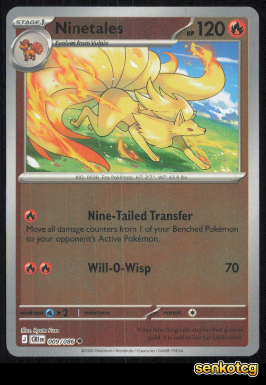 🎴 Ninetales 009/086 Uncommon Reverse Holo ME04: Chaos Rising NM