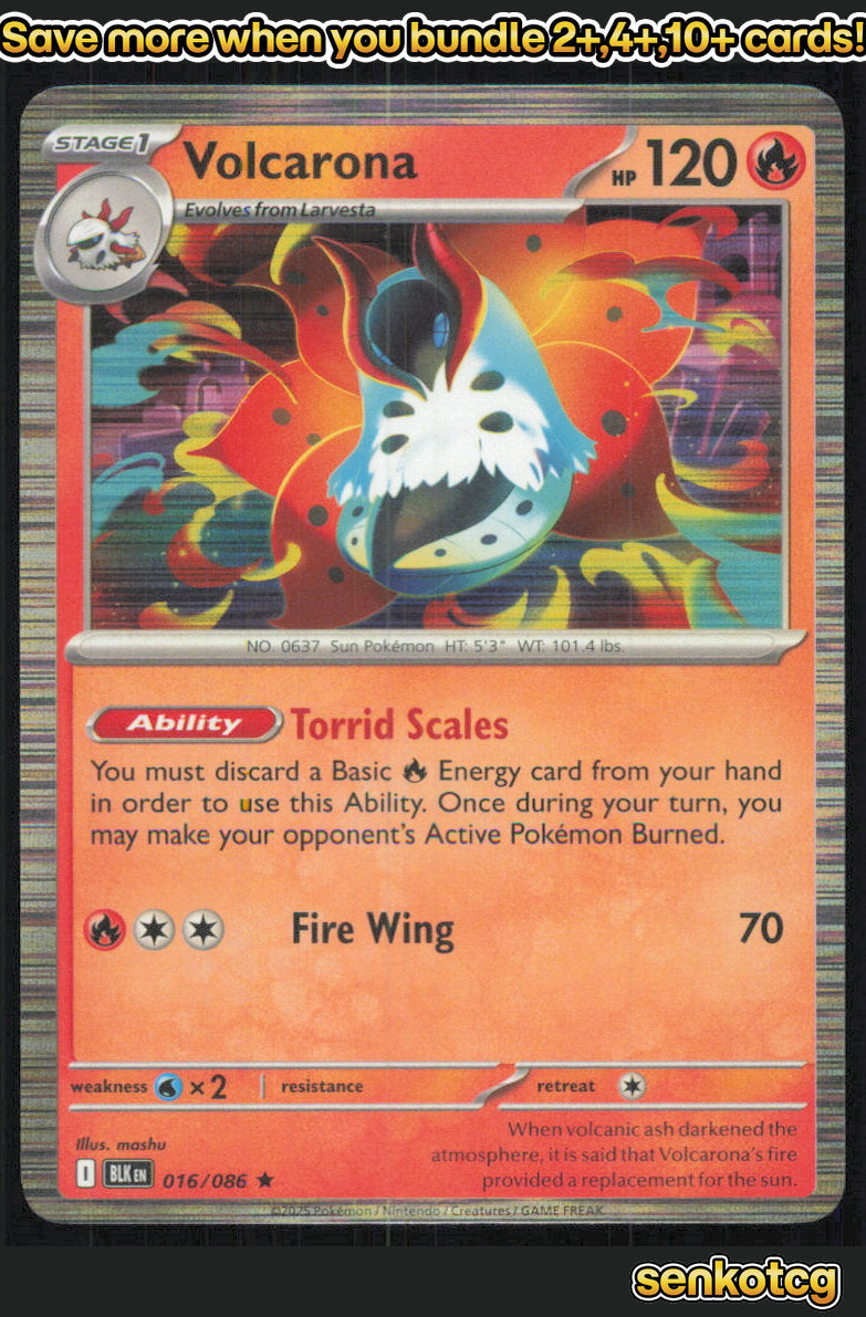 🎴 Volcarona 016/086 Rare Holo Black Bolt NM 🎨 mashu