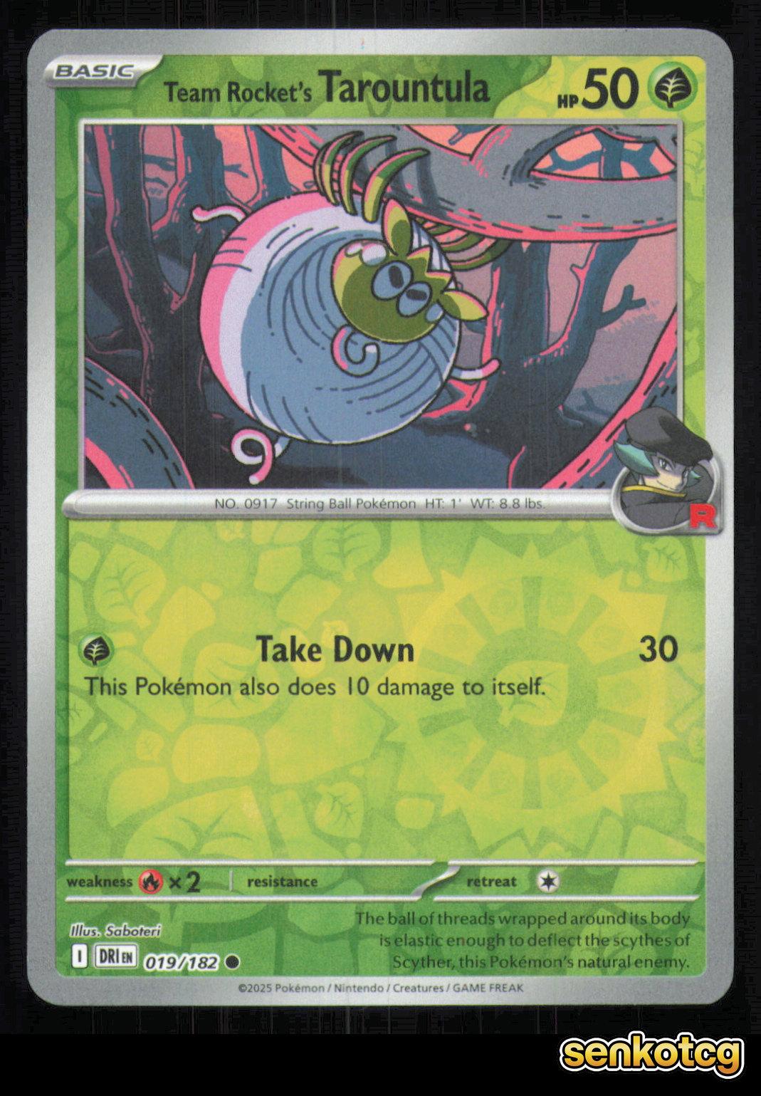 🎴 Team Rocket's Tarountula 019/182 Reverse Holo Destined Rivals NM 🎨 Saboteri