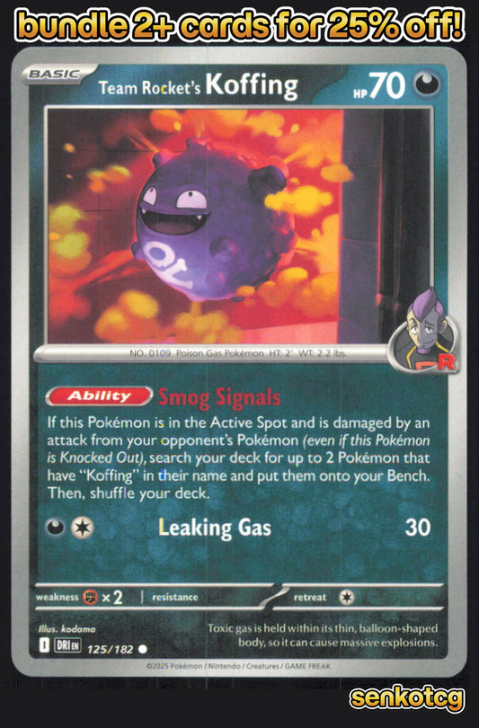 🎴 Team Rocket's Koffing 125/182 Common Destined Rivals NM
