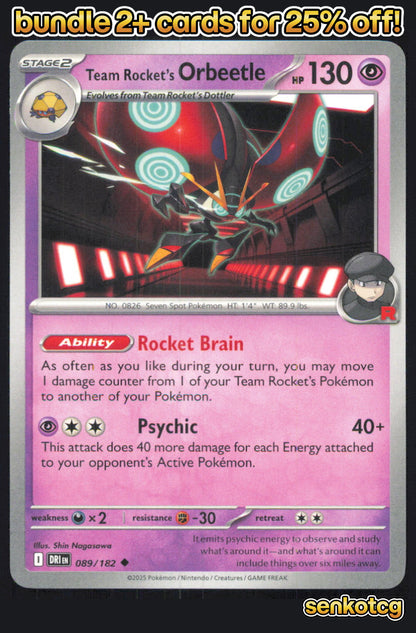 🎴 Team Rocket's Orbeetle 089/182 Uncommon Destined Rivals NM