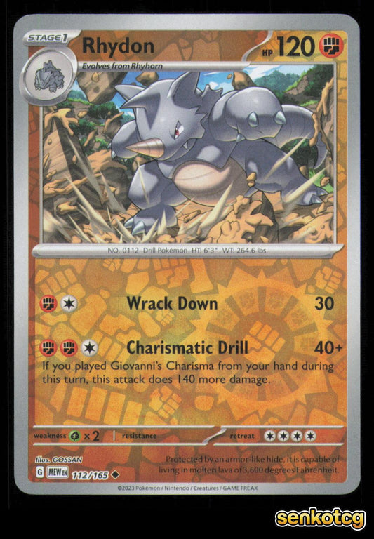 🎴 Rhydon 112/165 Reverse Holo 151 NM 🎨 GOSSAN