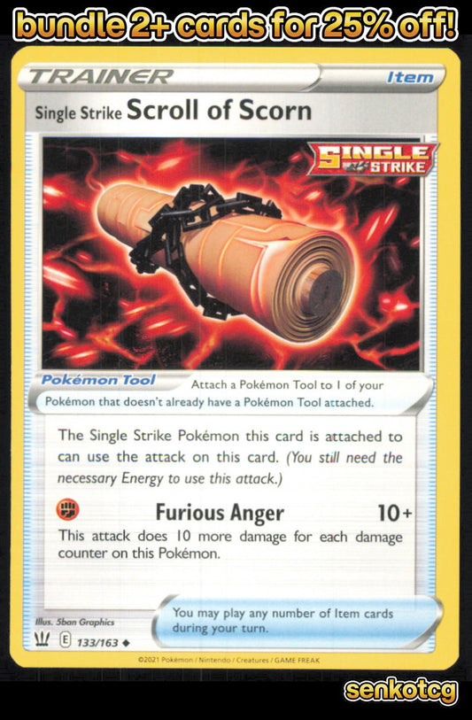 🎴 Single Strike Scroll of Scorn 133/163 Uncommon Battle Styles NM