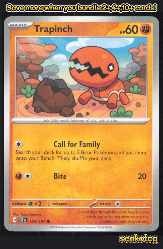🎴 Trapinch 104/191 Common Surging Sparks NM 🎨 Kayama