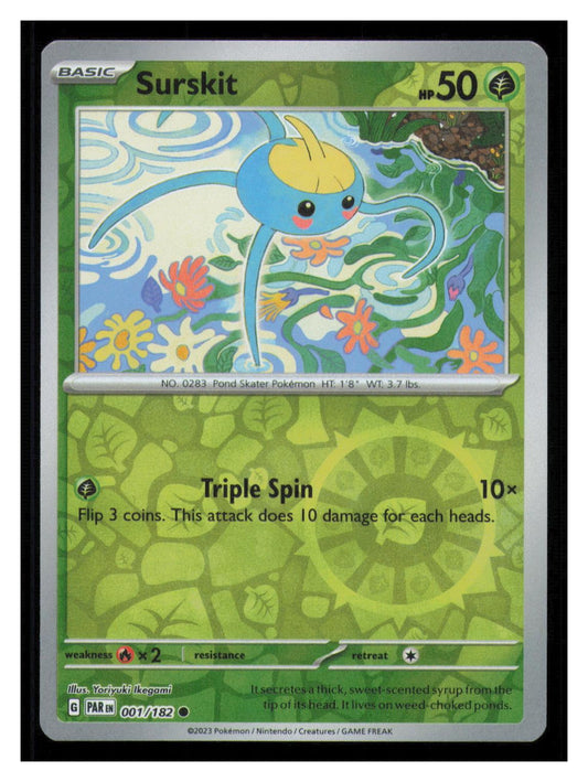 🎴 Surskit 001/182 Reverse Holo Paradox Rift Pokemon NM