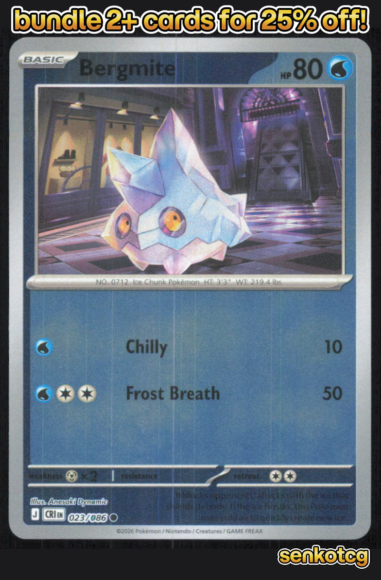 🎴 Bergmite 023/086 Common Reverse Holo Chaos Rising NM 🎨 Dynamic