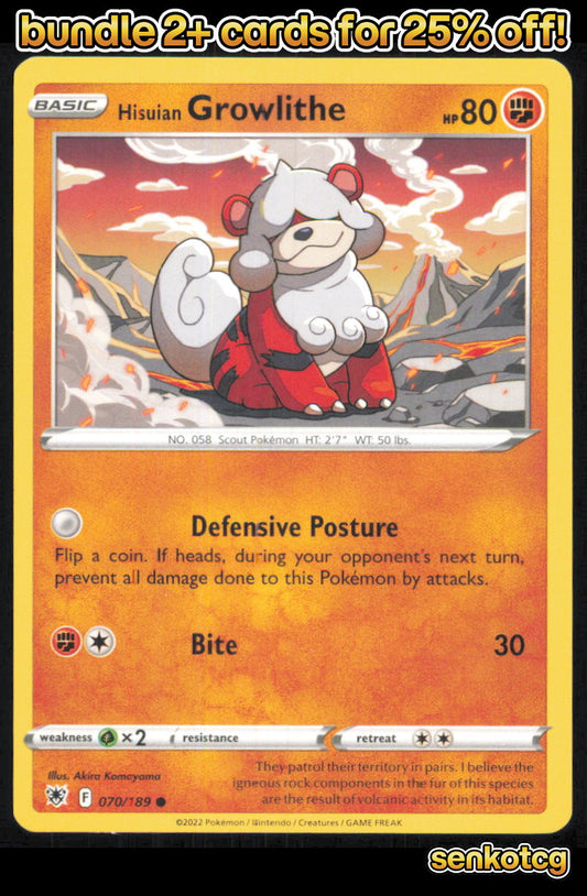 🎴 Hisuian Growlithe 070/189 Common Astral Radiance NM