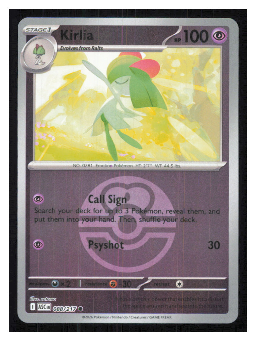 🎴 Kirlia (Love Ball) 088/217 Common Reverse Holo Ascended Heroes NM