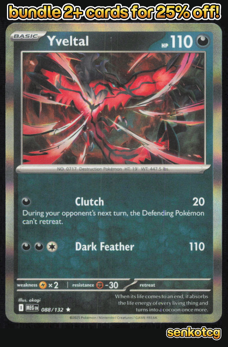 🎴 Yveltal 088/132 Rare Holo Mega Evolution NM