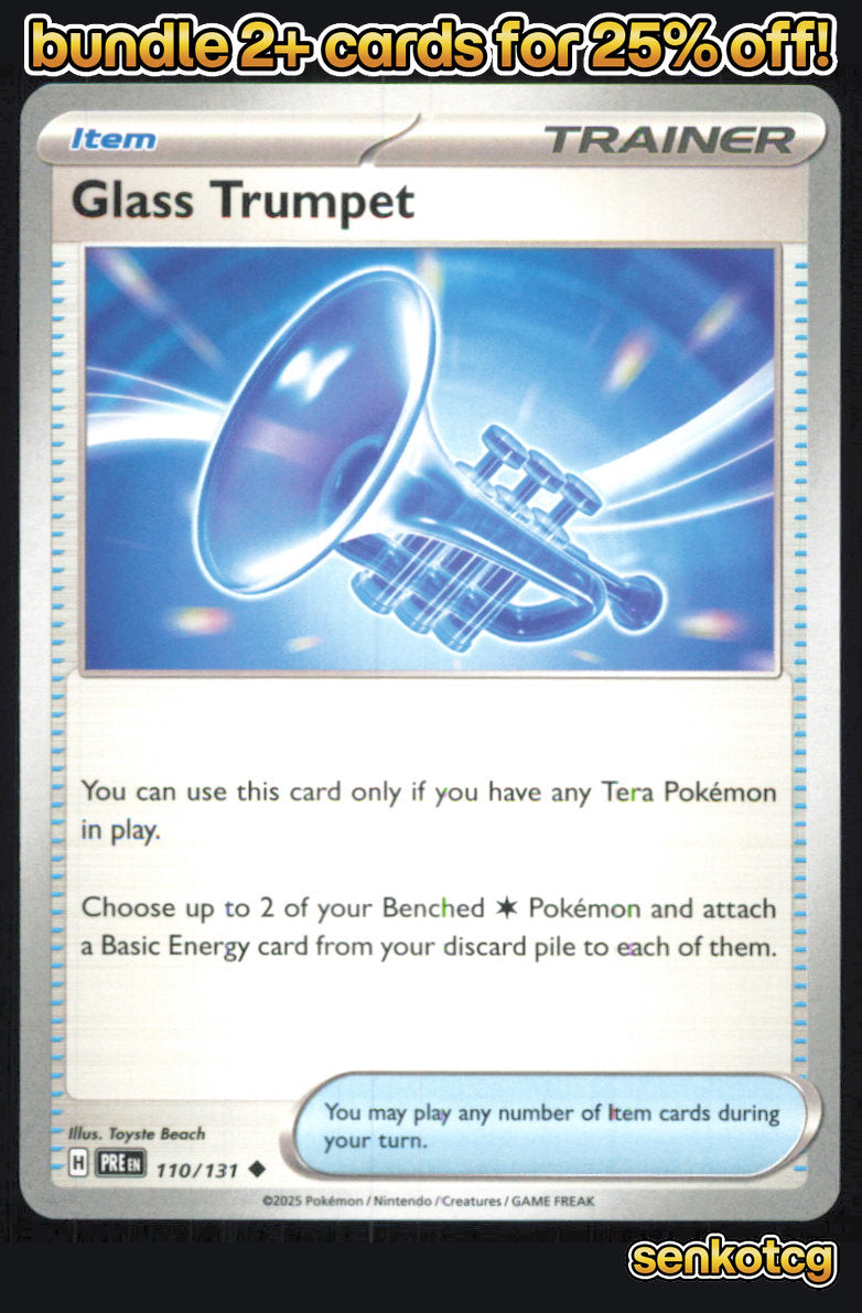 🎴 Glass Trumpet 110/131 Uncommon Prismatic Evolutions NM 🎨 Beach