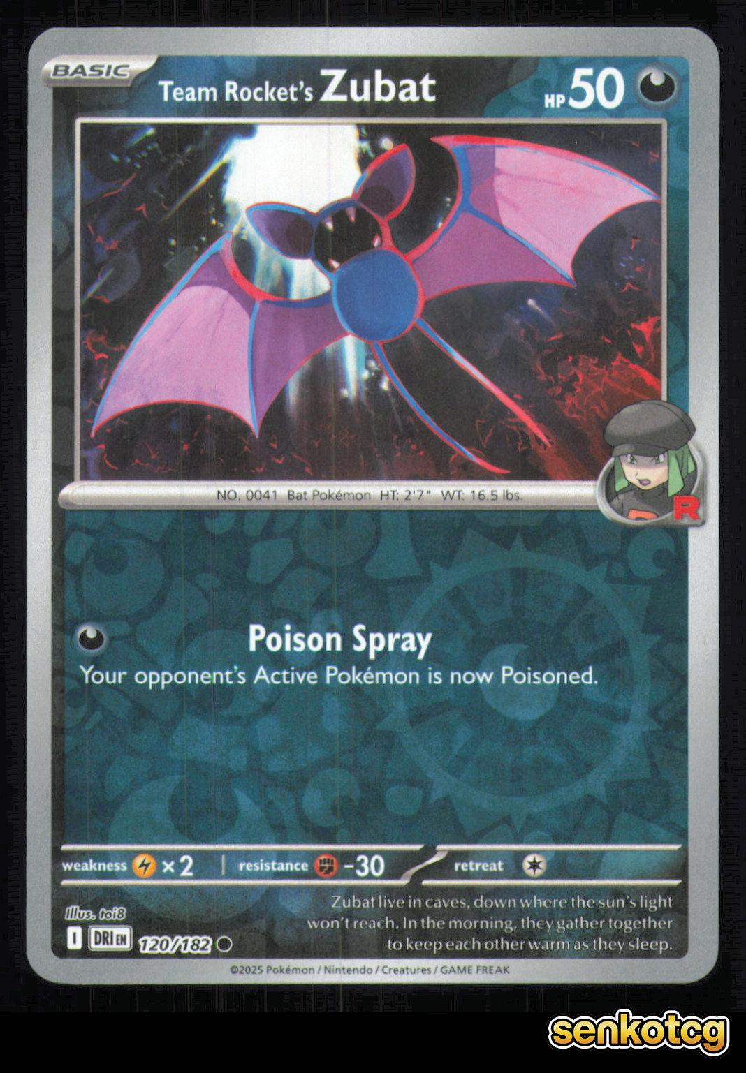 🎴 Team Rocket's Zubat 120/182 Reverse Holo Destined Rivals NM 🎨 toi8