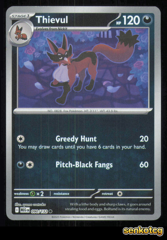 🎴 Thievul 090/132 Common Reverse Holo Mega Evolution NM