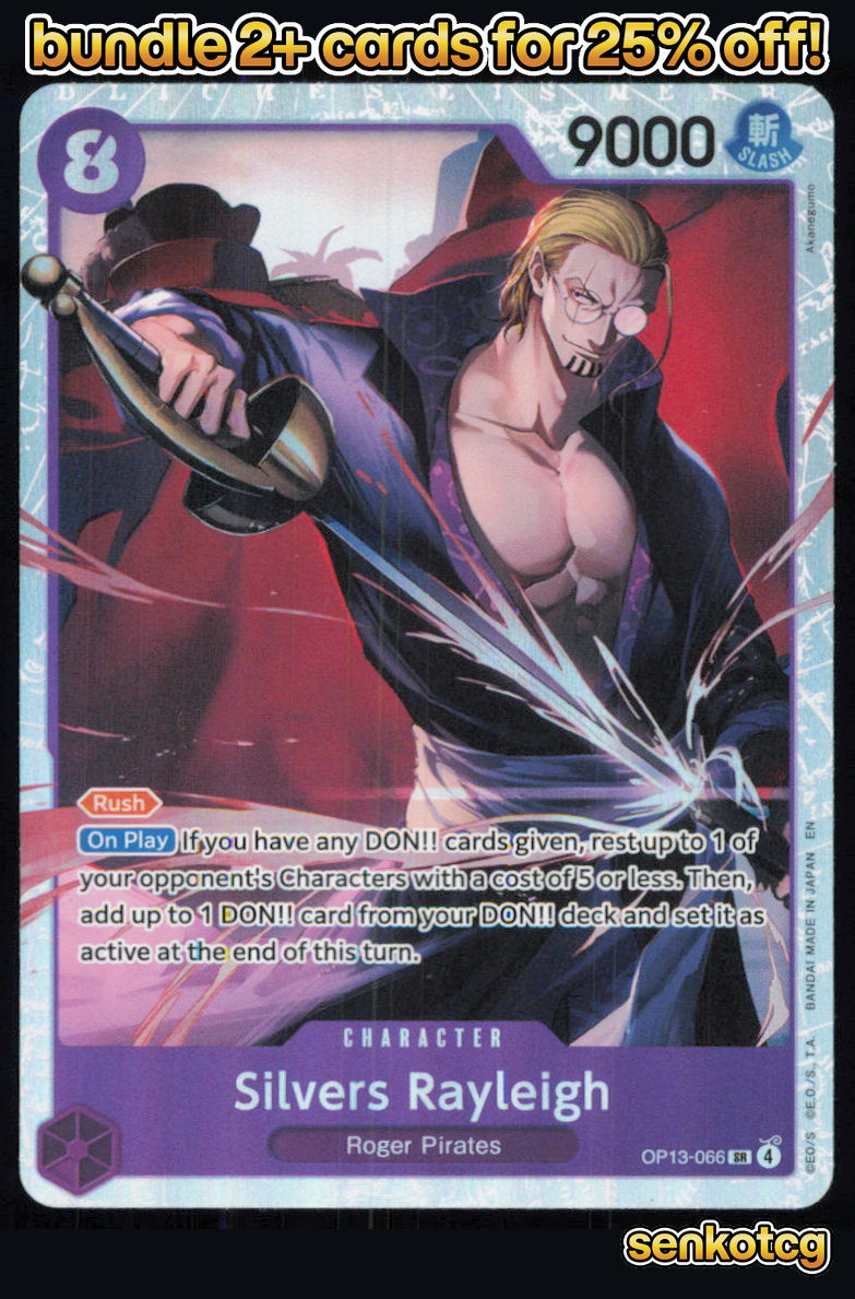 🎴 Silvers Rayleigh OP13-066 Super Rare Foil Carrying On His Will NM