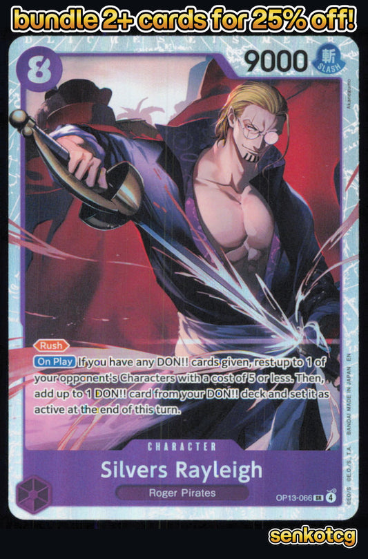 🎴 Silvers Rayleigh OP13-066 Super Rare Foil Carrying On His Will NM