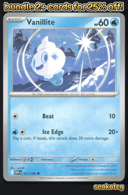 🎴 Vanillite 027/086 Common White Flare NM
