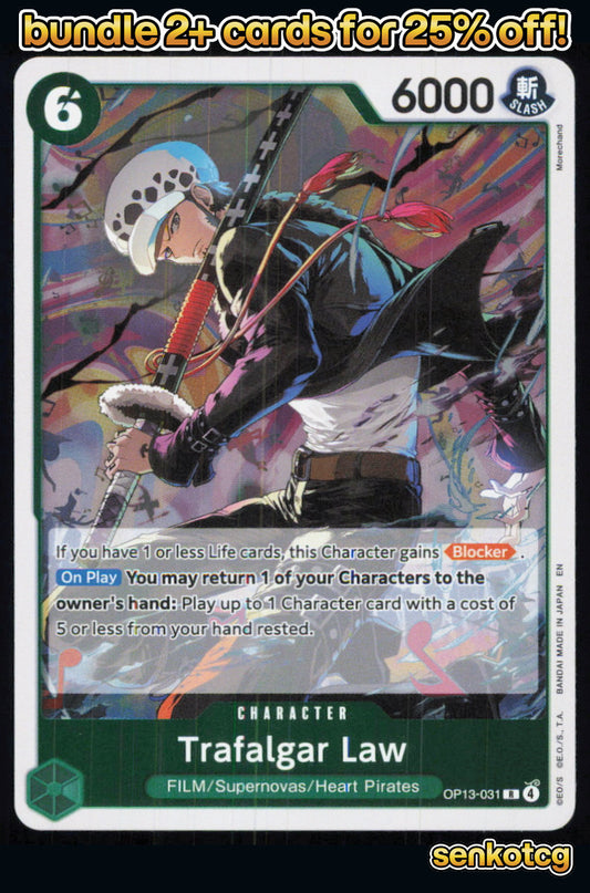 🎴 Trafalgar Law OP13-031 Rare Foil Carrying On His Will NM