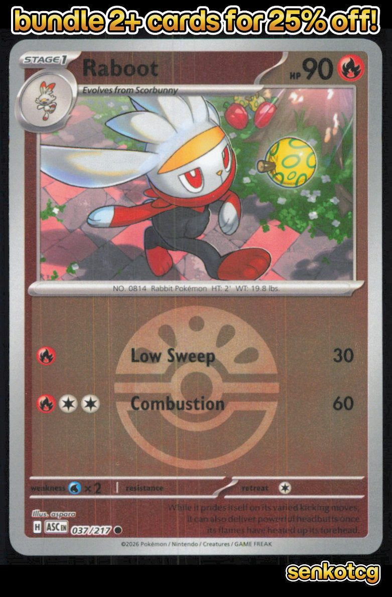 🎴 Raboot (Friend Ball) 037/217 Common Reverse Holo ASC Ascended Heroes NM