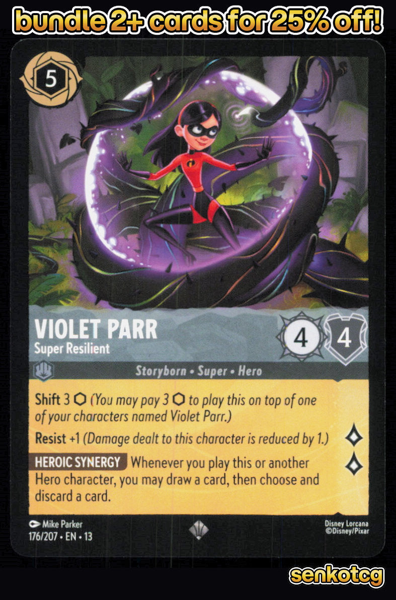 🎴 Violet Parr - Super Resilient 176/204 Super Rare Attack of the Vine! NM