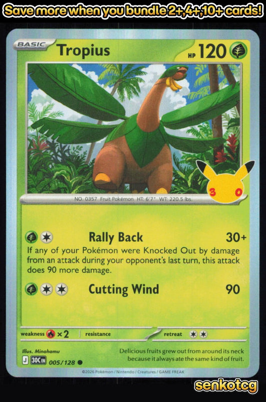 🎴 Tropius 005/128 Common Holo ME: 30th Celebration NM 🎨 Minahamu