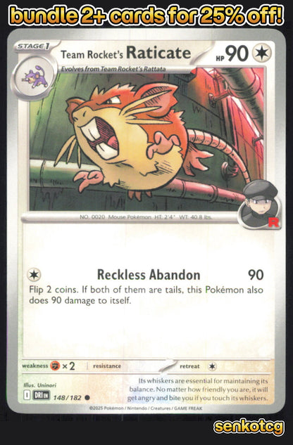 🎴 Team Rocket's Raticate 148/182 Common Destined Rivals NM