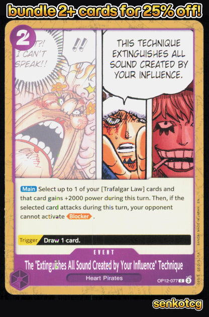 🎴 The "Extinguishes All Sound Created by Your Influence" Technique OP12-077 NM