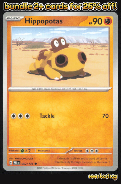 🎴 Hippopotas 052/131 Common Prismatic Evolutions NM 🎨 HYOGONOSUKE