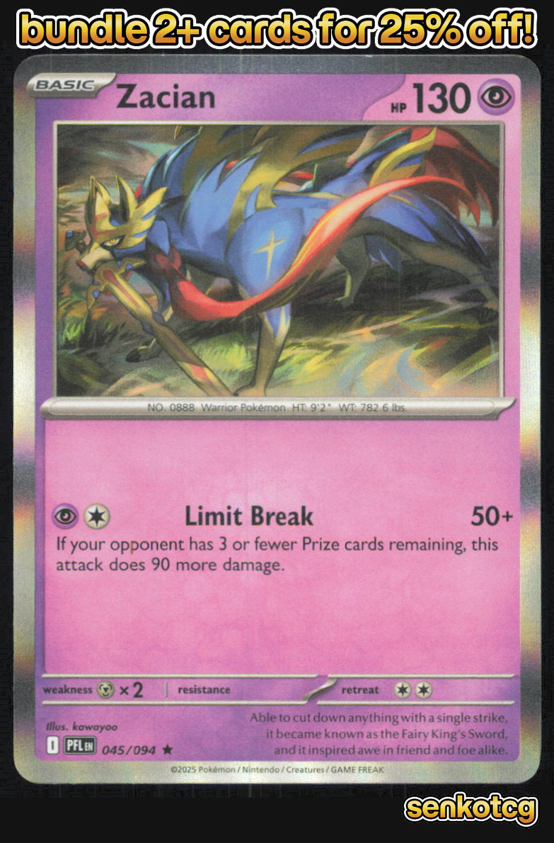 🎴 Zacian 045/094 Rare Holo Phantasmal Flames NM