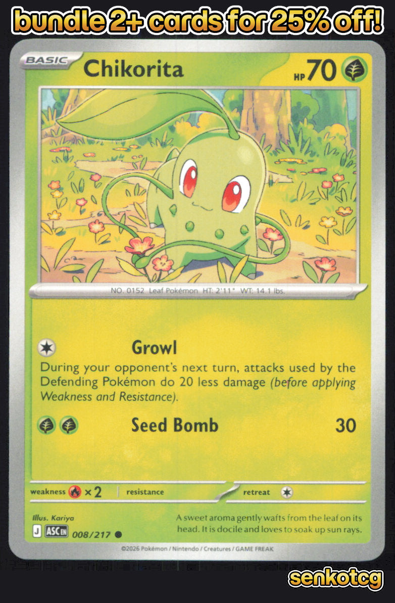 🎴 Chikorita 008/217 Common Ascended Heroes NM