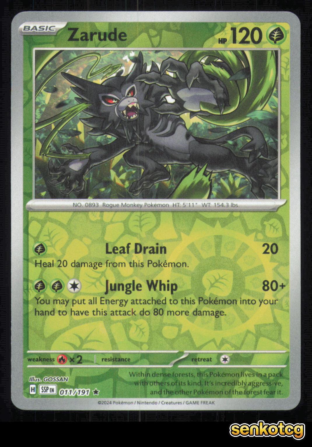 🎴 Zarude 011/191 Reverse Holo Surging Sparks NM 🎨 GOSSAN