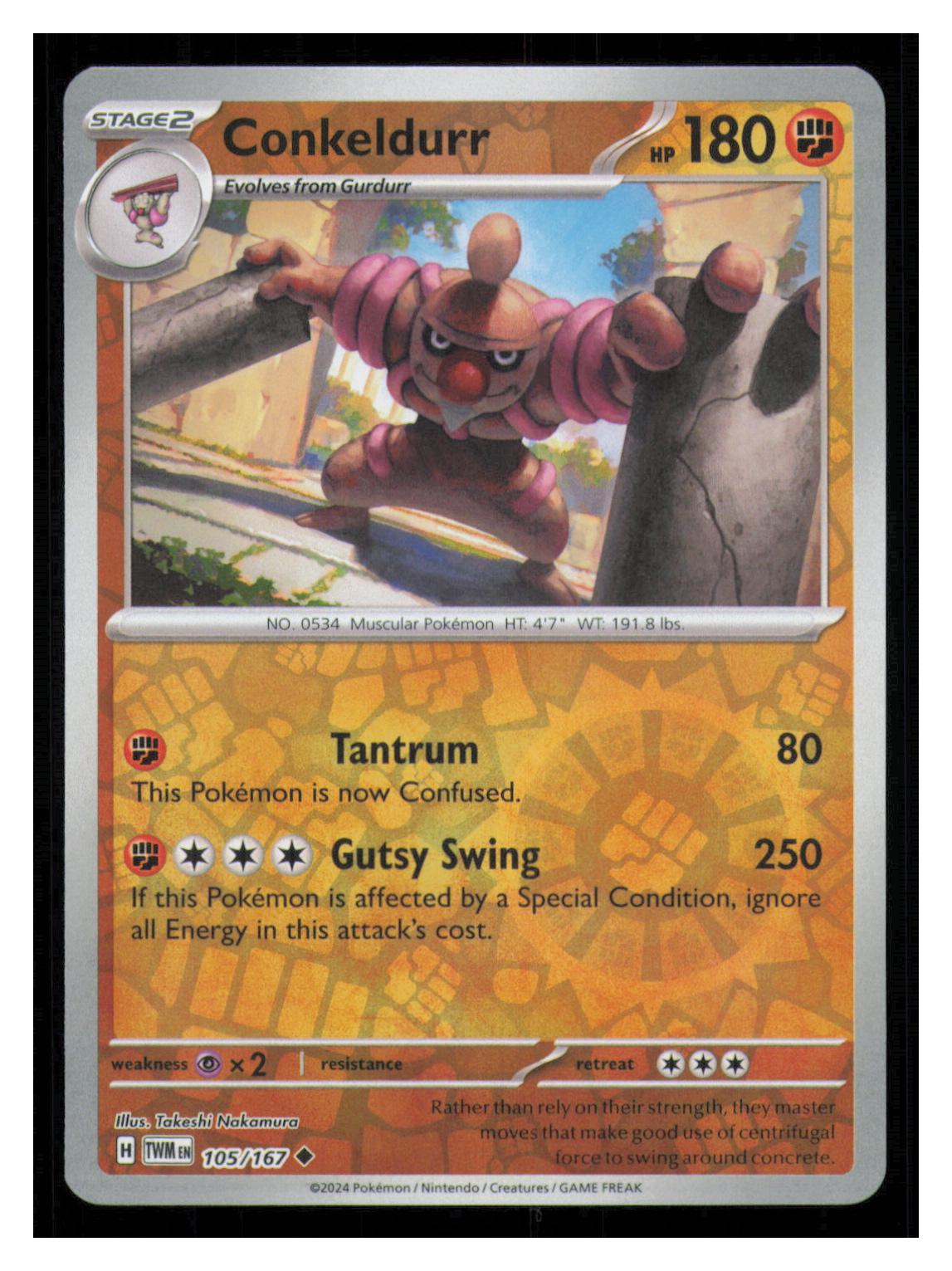 🎴 Conkeldurr 105/167 Reverse Holo Twilight Masquerade NM 🎨 Nakamura