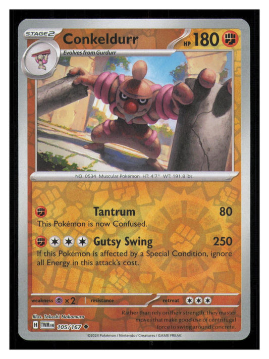 🎴 Conkeldurr 105/167 Reverse Holo Twilight Masquerade NM 🎨 Nakamura