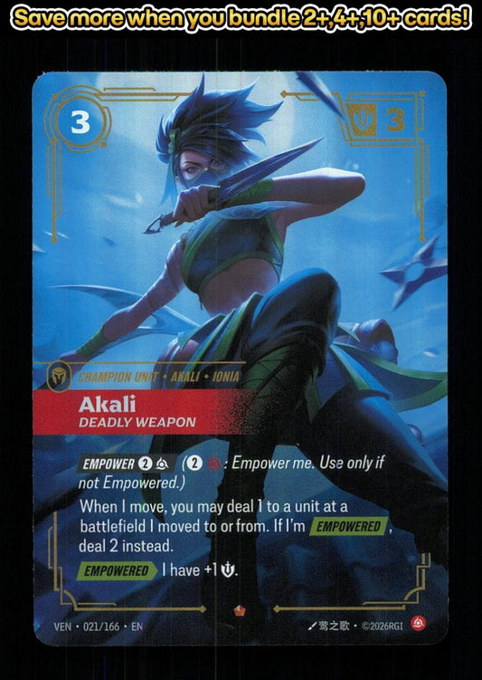 🎴 Akali - Deadly Weapon 021/166 Epic Foil Vendetta NM 🎨