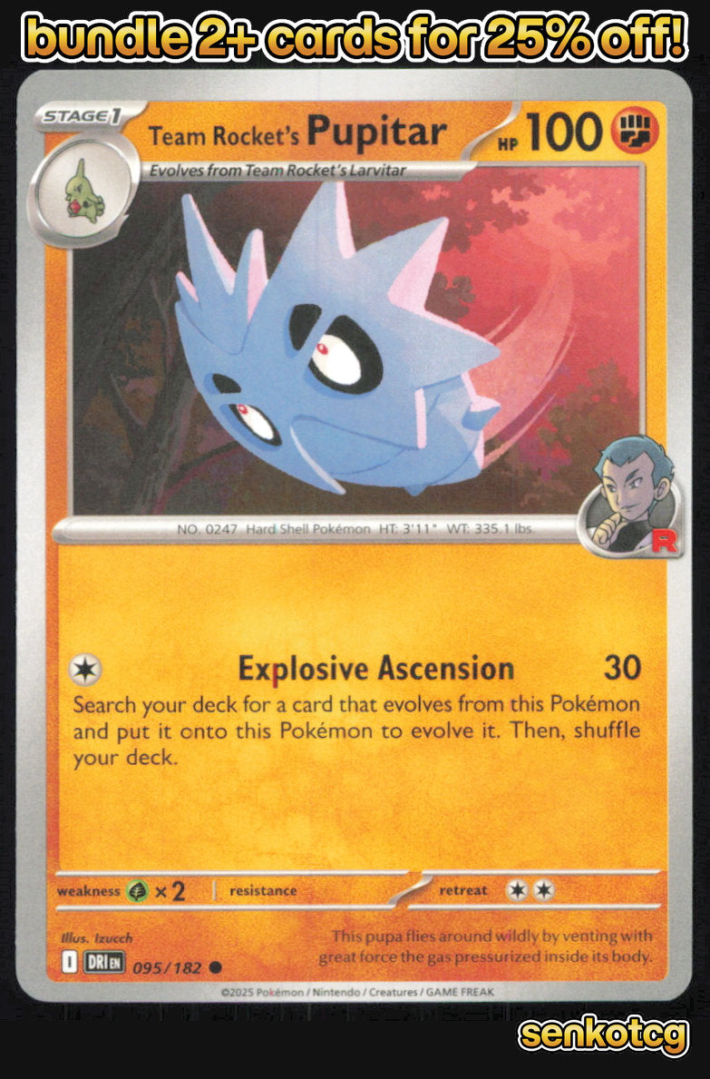 🎴 Team Rocket's Pupitar 095/182 Common Destined Rivals NM