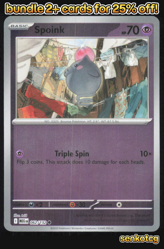 🎴 Spoink 062/132 Common Reverse Holo Mega Evolution NM