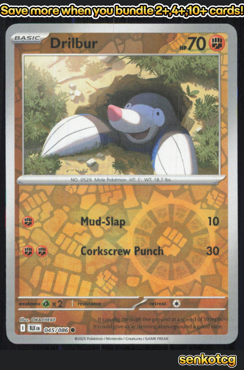 🎴 Drilbur 045/086 Common Reverse Holo Black Bolt NM 🎨 OKACHEKE