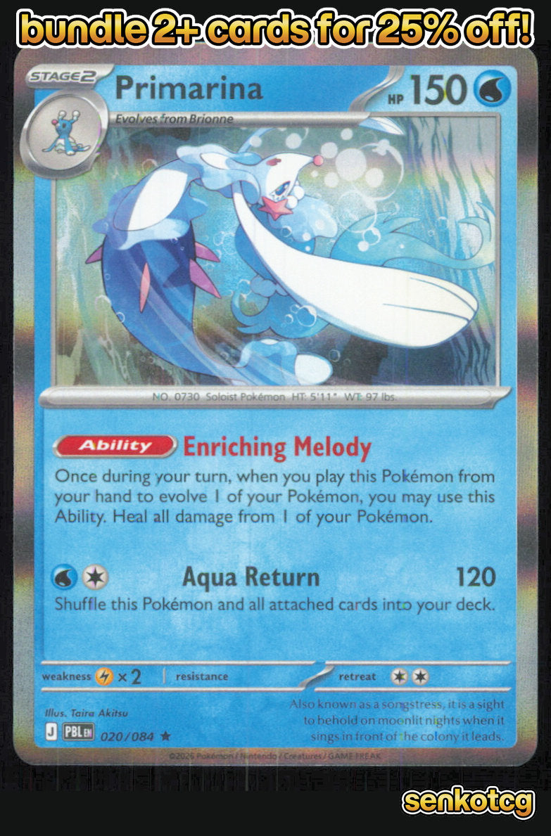 🎴 Primarina 020/084 Rare Holo Pitch Black NM 🎨 Akitsu